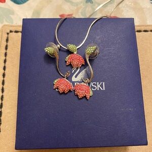 Swarovski Disney Signed  Red and Green Earrings with Nature-Inspired Design